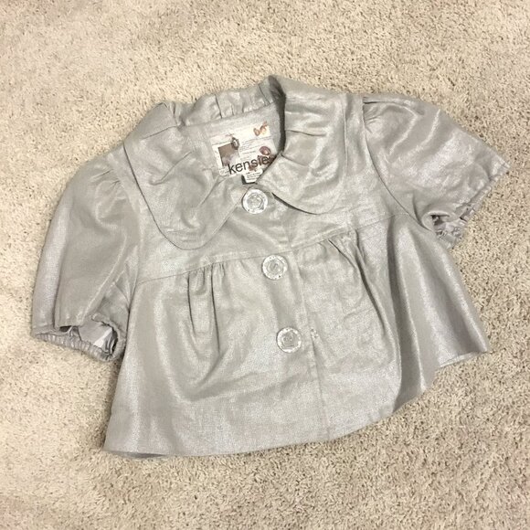 Kensie Silvery Linen Bolero With Diamond Buttons - Picture 12 of 16